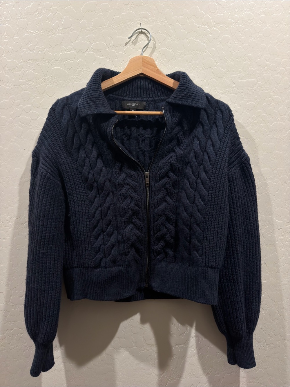 Banana Republic Navy Cable Zip Polo Cardigan